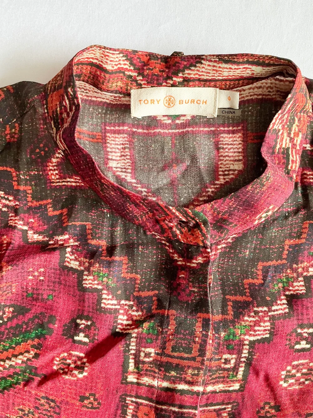 Tory Burch 100% Silk Aztec pleated Colorful Sheer Midi Long Sleeve Tunic Size 0